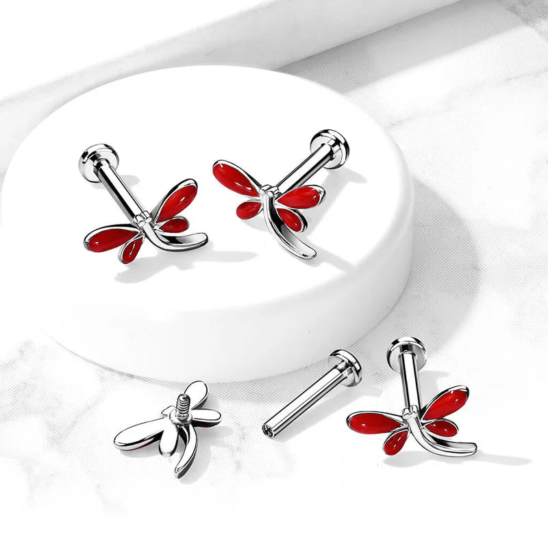 Dragonfly Top on Internally Threaded 316L Surgical Steel Flat Back...