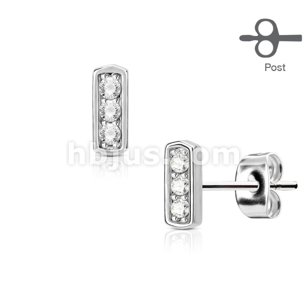 316L Surgical Steel Pair of Three CZ Set Square Bar 316L Surgical Steel... - Image 2