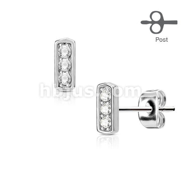 316L Surgical Steel Pair of Three CZ Set Square Bar 316L Surgical Steel... - Image 2