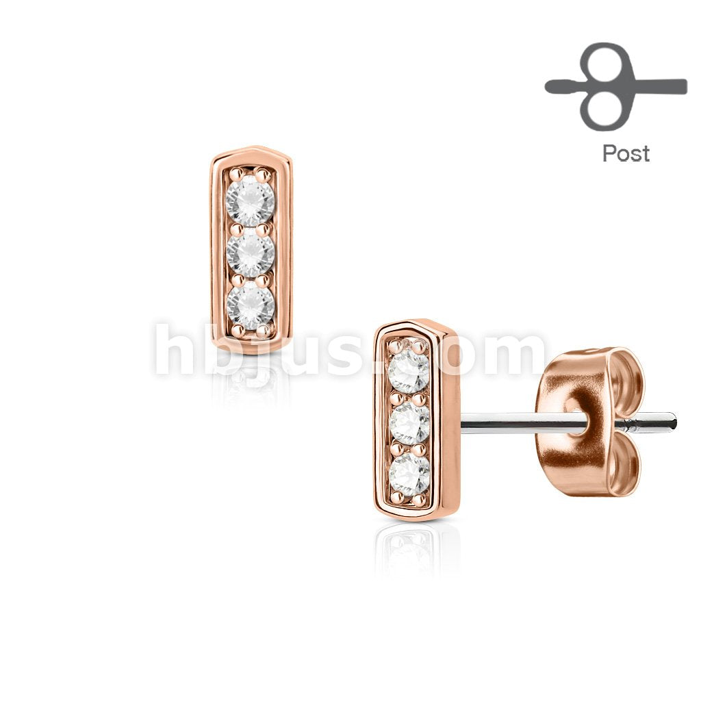 316L Surgical Steel Pair of Three CZ Set Square Bar 316L Surgical Steel... - Image 4