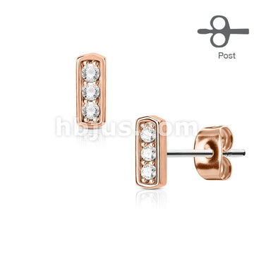 316L Surgical Steel Pair of Three CZ Set Square Bar 316L Surgical Steel... - Image 4