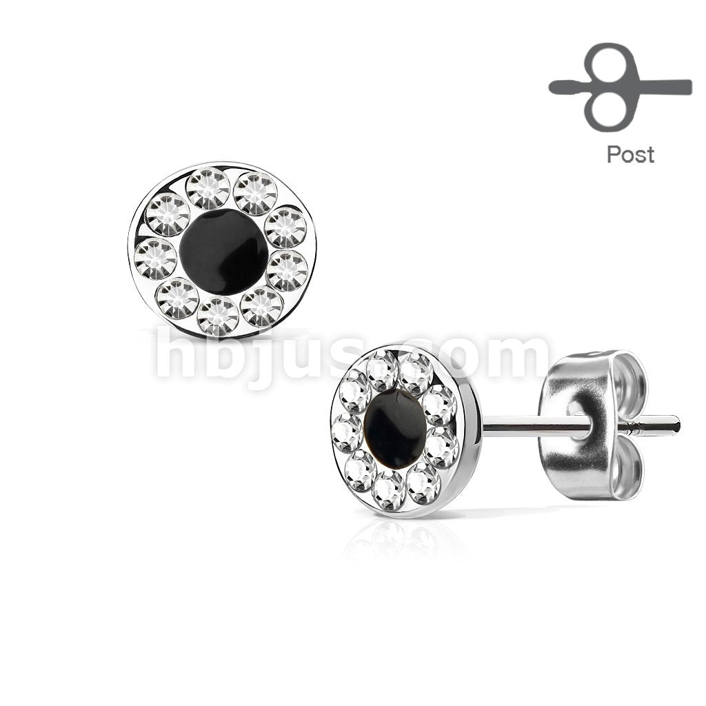 316L Surgical Steel Pair of Channel Set CZ Round with Black Center 316L... - Image 2