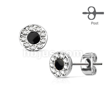 316L Surgical Steel Pair of Channel Set CZ Round with Black Center 316L... - Image 2