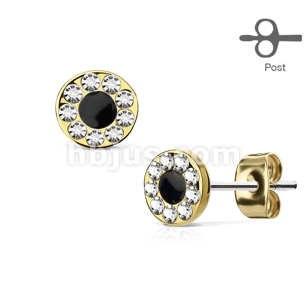 316L Surgical Steel Pair of Channel Set CZ Round with Black Center 316L... - Image 3