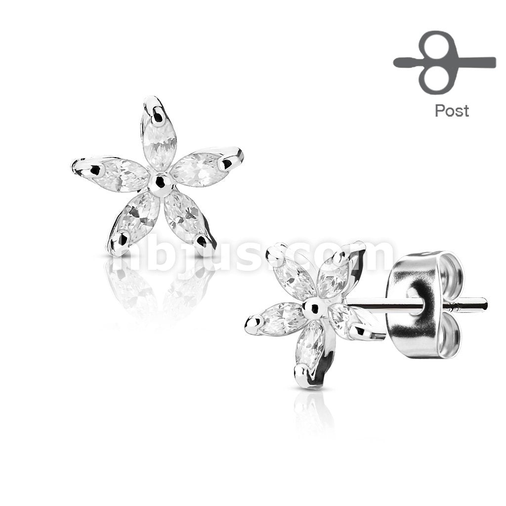 316L Surgical Steel Pair of 5 Marquise CZ Petal Flower 316L Surgical... - Image 2
