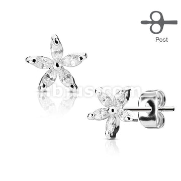 316L Surgical Steel Pair of 5 Marquise CZ Petal Flower 316L Surgical... - Image 2