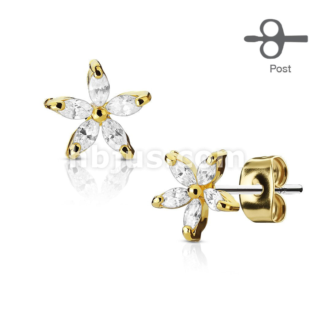 316L Surgical Steel Pair of 5 Marquise CZ Petal Flower 316L Surgical... - Image 3