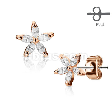 316L Surgical Steel Pair of 5 Marquise CZ Petal Flower 316L Surgical... - Image 4