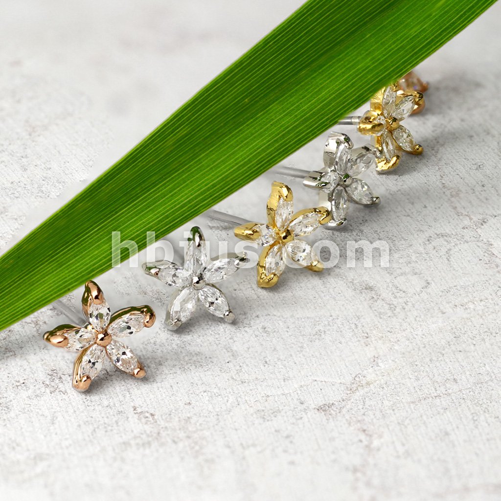 316L Surgical Steel Pair of 5 Marquise CZ Petal Flower 316L Surgical... - Image 5