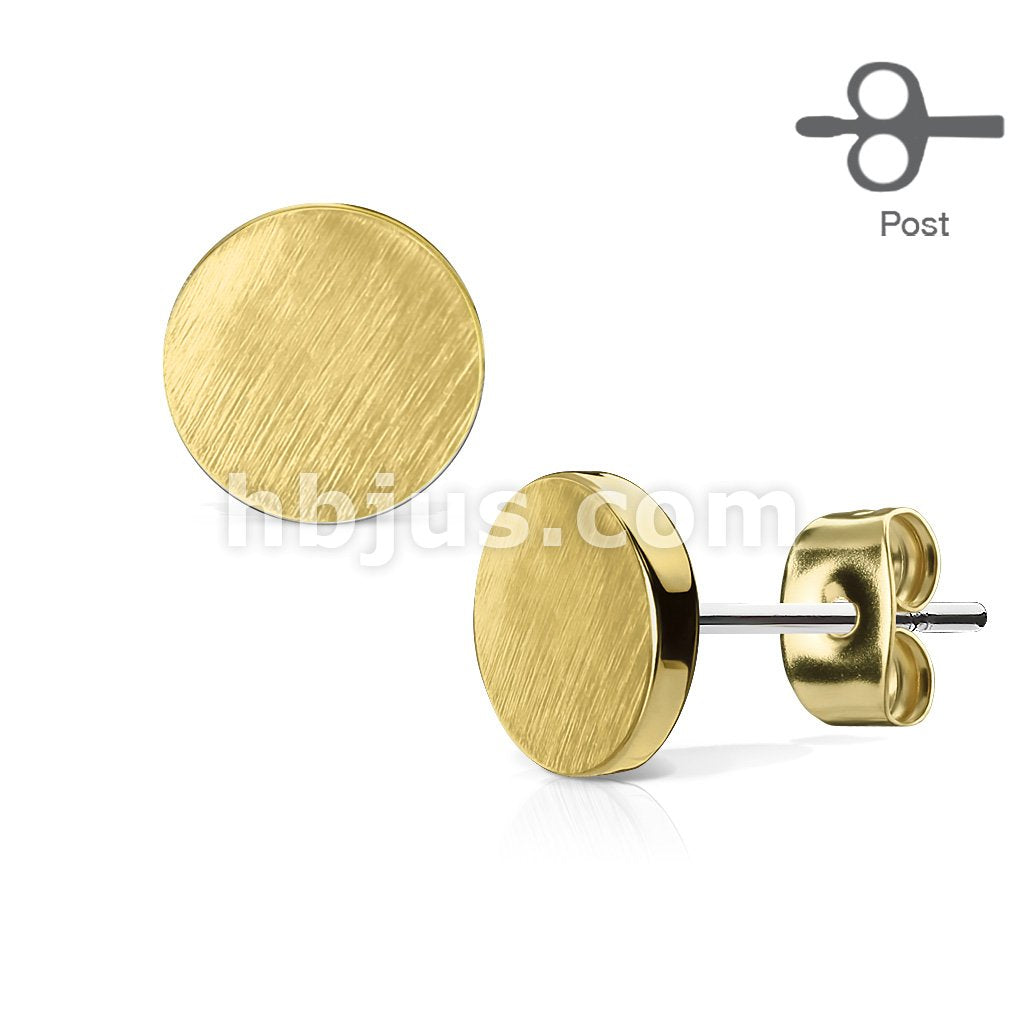 316L Surgical Steel Pair of Brushed Finish Top Plain Round 316L... - Image 2