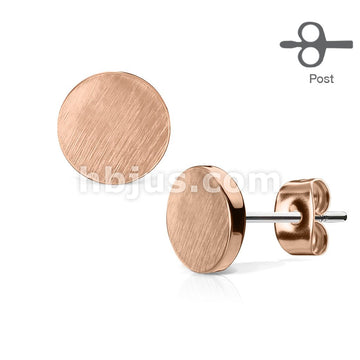 316L Surgical Steel Pair of Brushed Finish Top Plain Round 316L... - Image 3