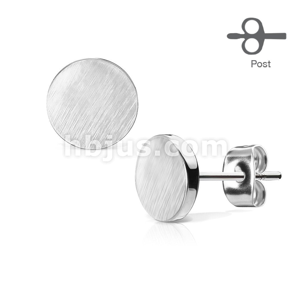 316L Surgical Steel Pair of Brushed Finish Top Plain Round 316L... - Image 4