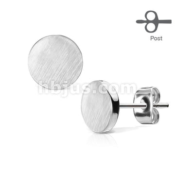 316L Surgical Steel Pair of Brushed Finish Top Plain Round 316L... - Image 4
