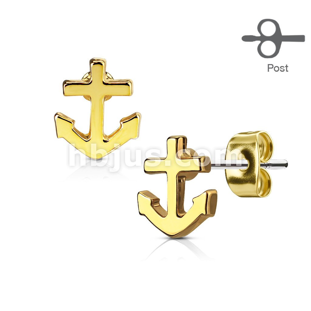 316L Surgical Steel Pair of Anchor 316L Surgical Steel Post Earring Studs - Image 2