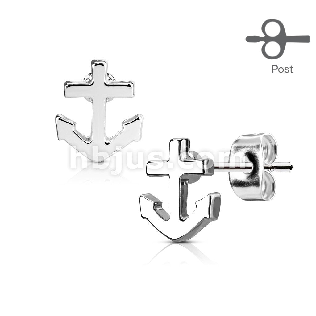 316L Surgical Steel Pair of Anchor 316L Surgical Steel Post Earring Studs - Image 4