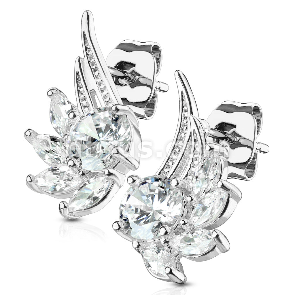 316L Surgical Steel Pair of CZ Angel Wing 316L Surgical Steel Post... - Image 2