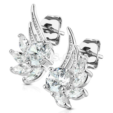 316L Surgical Steel Pair of CZ Angel Wing 316L Surgical Steel Post... - Image 2