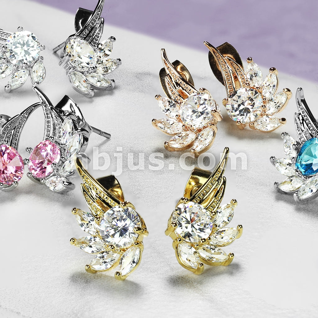316L Surgical Steel Pair of CZ Angel Wing 316L Surgical Steel Post... - Image 10