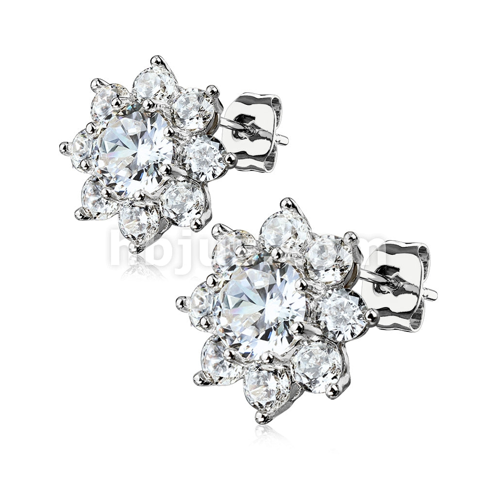 316L Surgical Steel Pair of Round CZ Flower 316L Surgical Steel Post... - Image 2