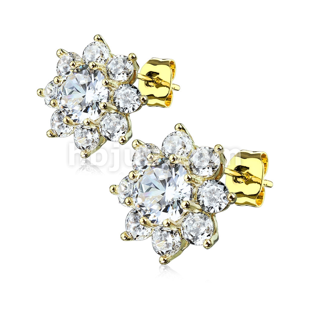 316L Surgical Steel Pair of Round CZ Flower 316L Surgical Steel Post... - Image 3