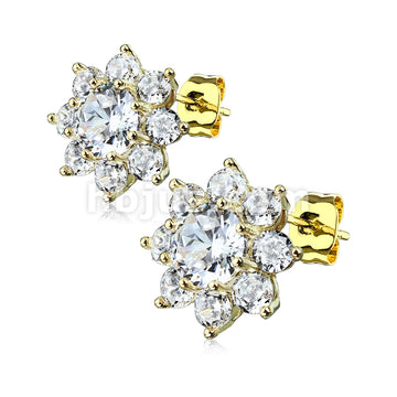 316L Surgical Steel Pair of Round CZ Flower 316L Surgical Steel Post... - Image 3