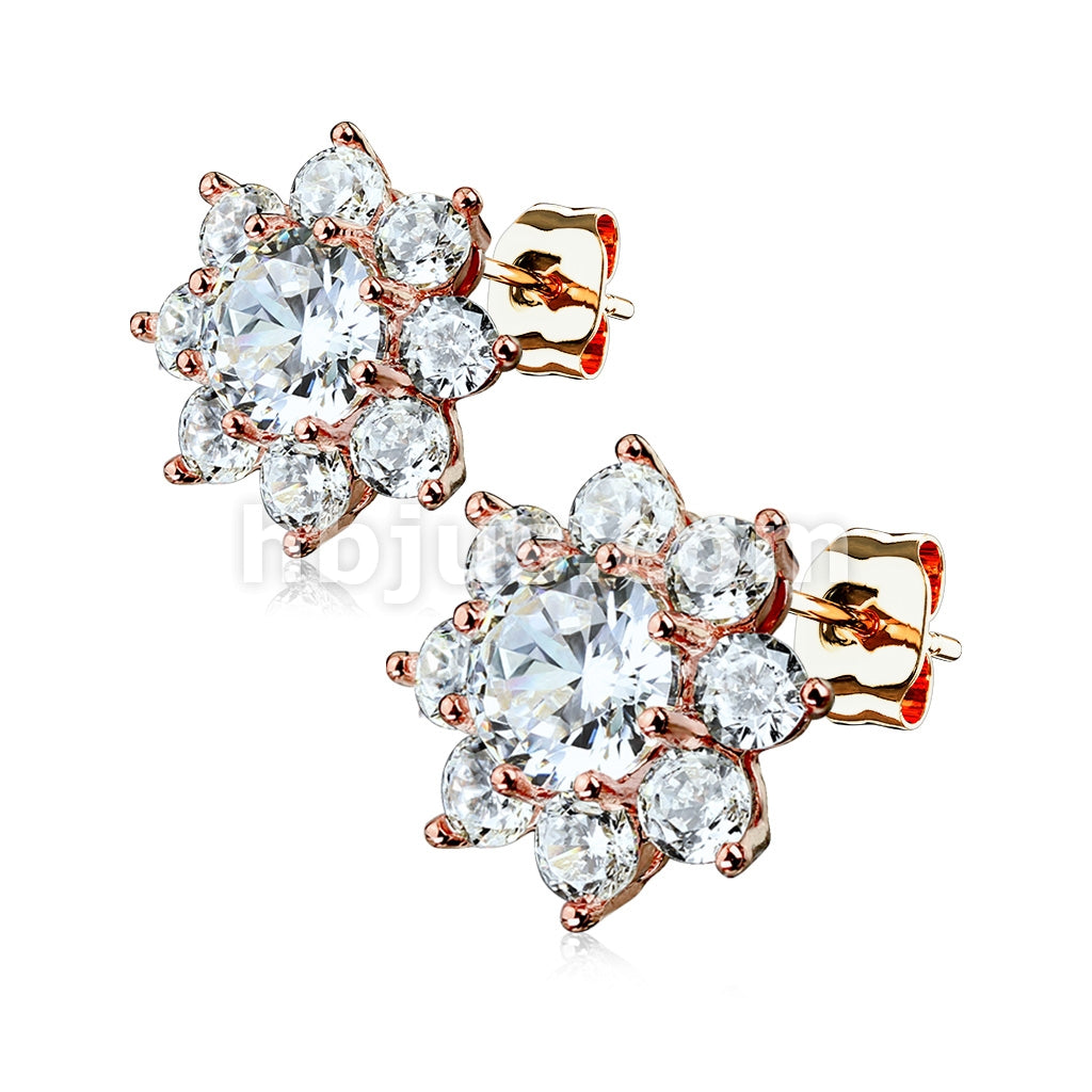 316L Surgical Steel Pair of Round CZ Flower 316L Surgical Steel Post... - Image 4