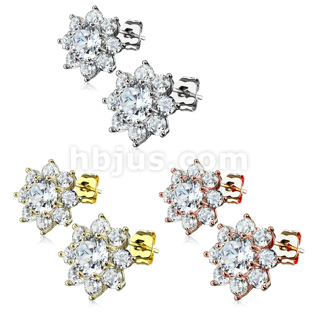 316L Surgical Steel Pair of Round CZ Flower 316L Surgical Steel Post... - Image 6