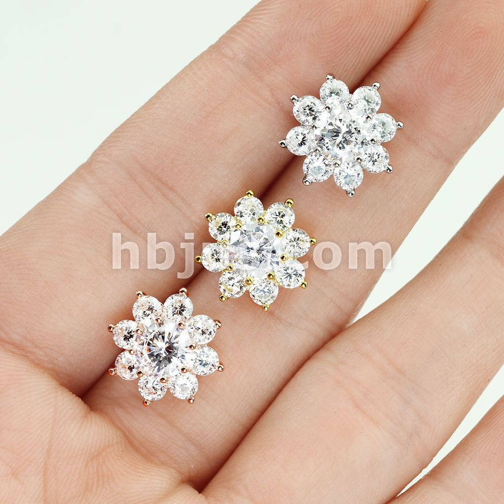 316L Surgical Steel Pair of Round CZ Flower 316L Surgical Steel Post... - Image 7