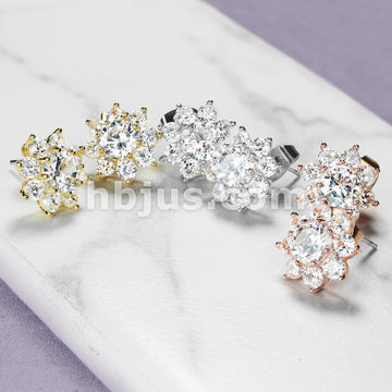 316L Surgical Steel Pair of Round CZ Flower 316L Surgical Steel Post... - Image 8