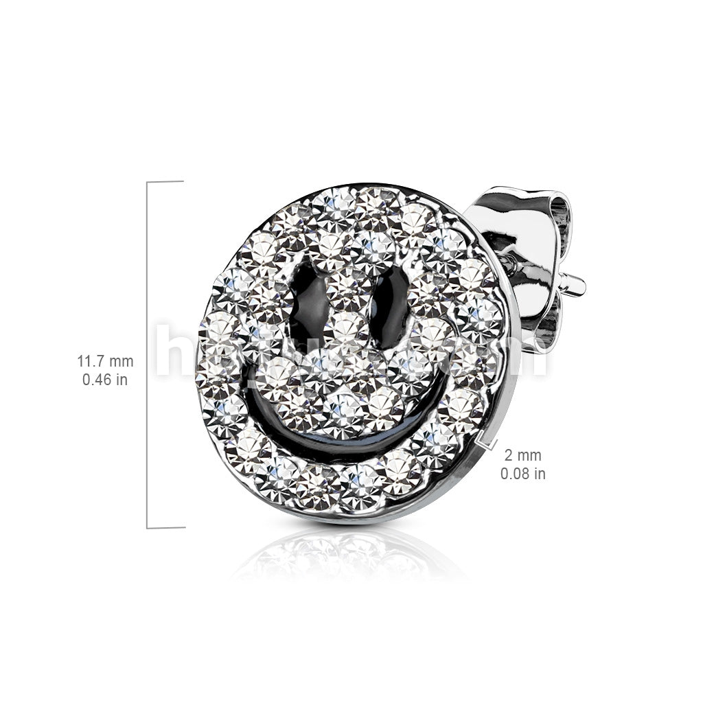 316L Surgical Steel Pair of Gem Paved Smiley Face 316L Surgical Steel... - Image 3