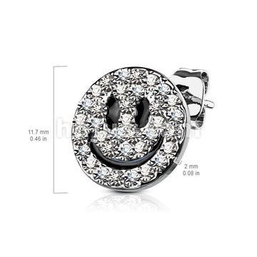 316L Surgical Steel Pair of Gem Paved Smiley Face 316L Surgical Steel... - Image 3