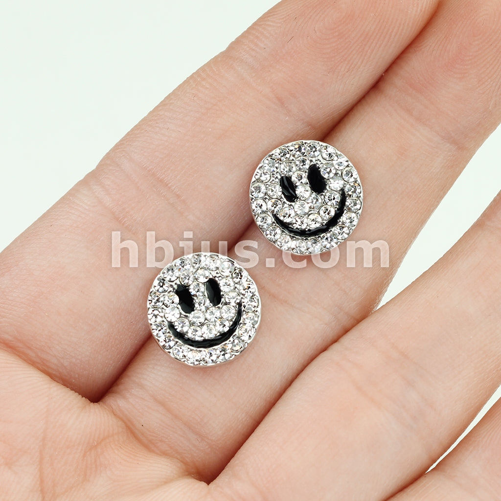 316L Surgical Steel Pair of Gem Paved Smiley Face 316L Surgical Steel... - Image 4