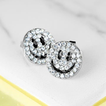 316L Surgical Steel Pair of Gem Paved Smiley Face 316L Surgical Steel... - Image 5