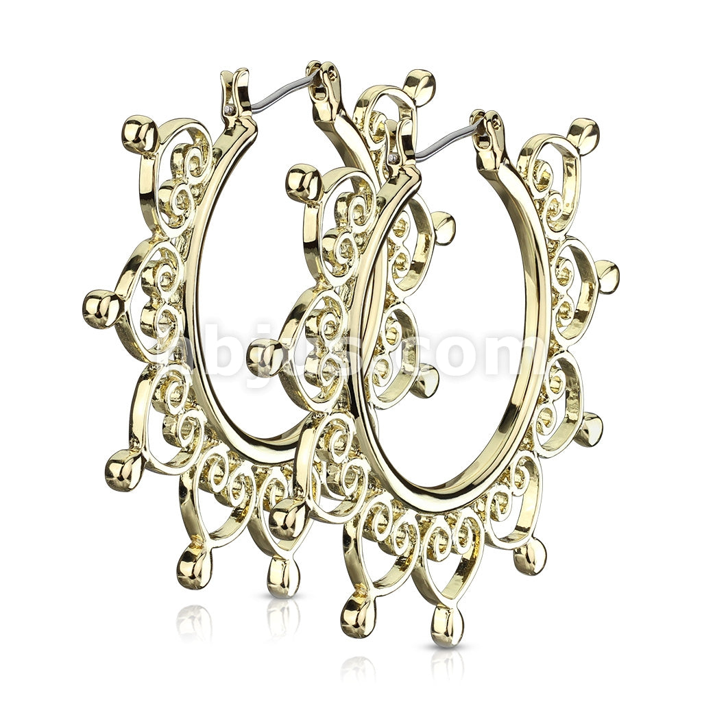 Pair of Heart Filigree Large Hoop Earrings - Image 2