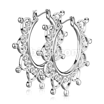 Pair of Heart Filigree Large Hoop Earrings - Image 4