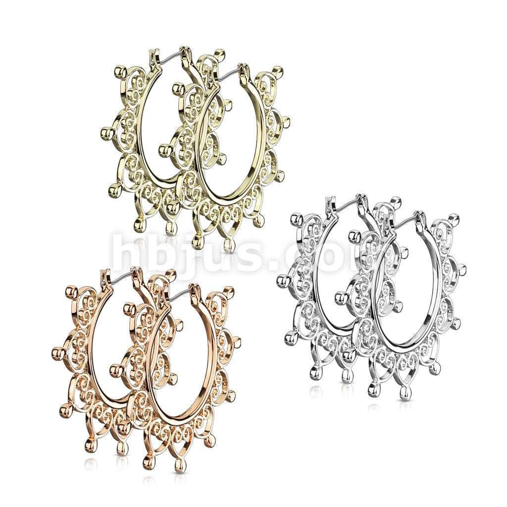 Pair of Heart Filigree Large Hoop Earrings - Image 6