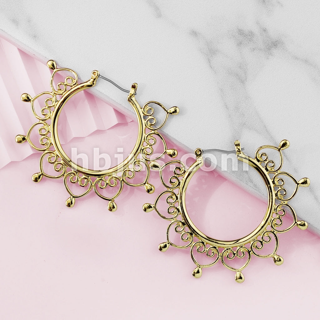 Pair of Heart Filigree Large Hoop Earrings - Image 8