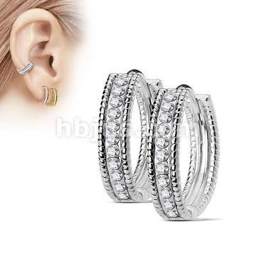 316L Surgical Steel Pair of Beaded Edges Dome Center with Channel Set... - Image 2