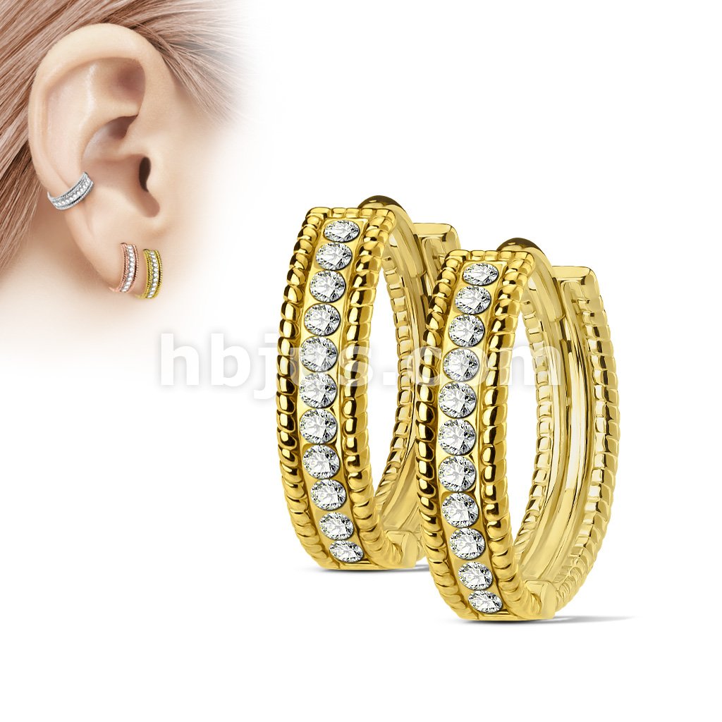 316L Surgical Steel Pair of Beaded Edges Dome Center with Channel Set... - Image 3