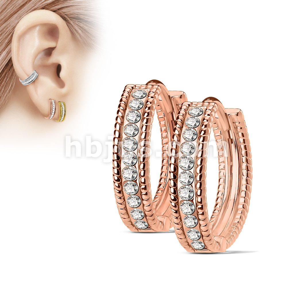 316L Surgical Steel Pair of Beaded Edges Dome Center with Channel Set... - Image 4