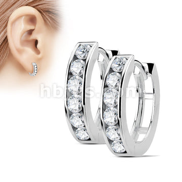 316L Surgical Steel Pair of Channel Set Lined CZ 316L Surgical Steel... - Image 2