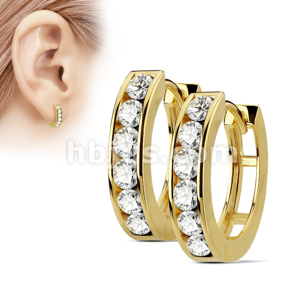 316L Surgical Steel Pair of Channel Set Lined CZ 316L Surgical Steel... - Image 3