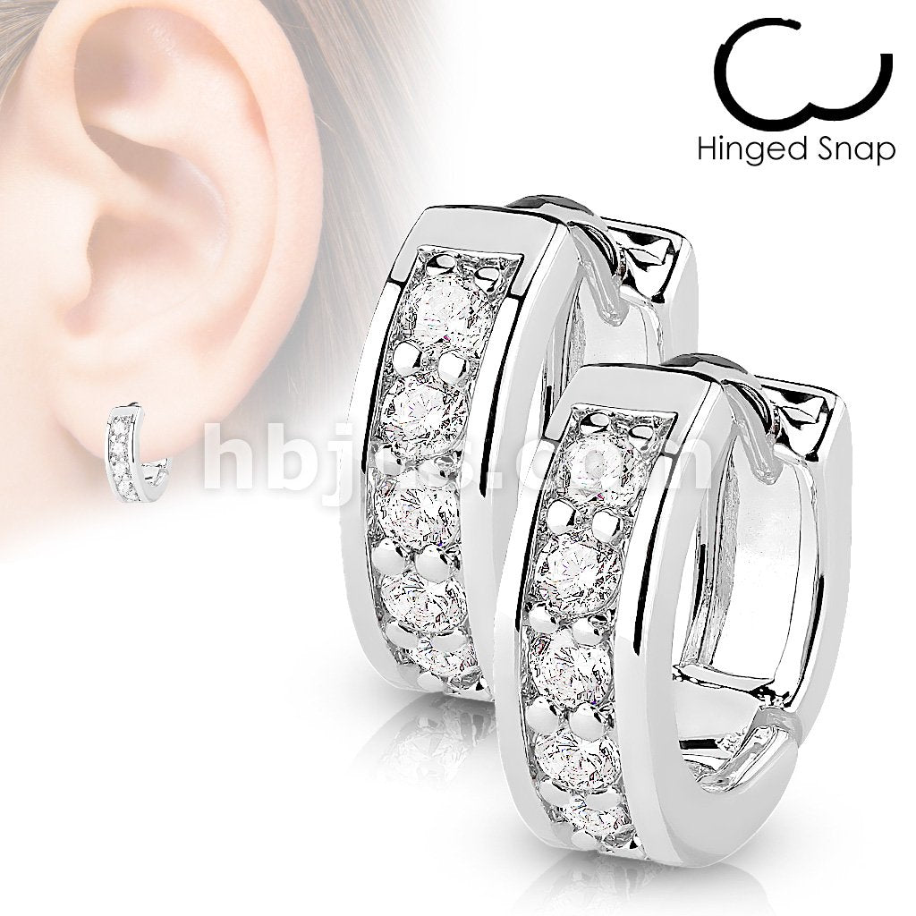316L Surgical Steel Pair of Channel Set CZ Half Circle Hoop Earrings... - Image 2