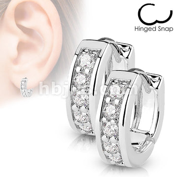 316L Surgical Steel Pair of Channel Set CZ Half Circle Hoop Earrings... - Image 2
