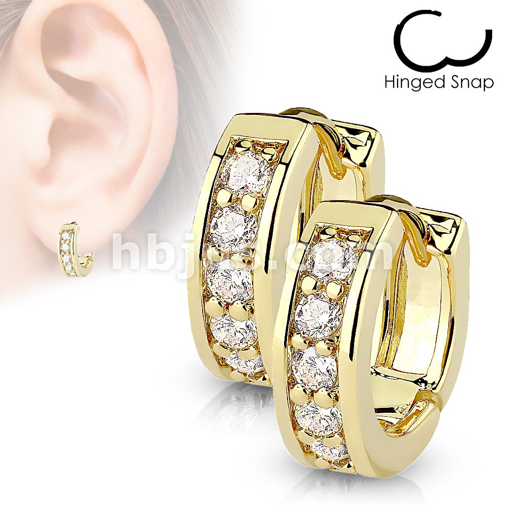 316L Surgical Steel Pair of Channel Set CZ Half Circle Hoop Earrings... - Image 3