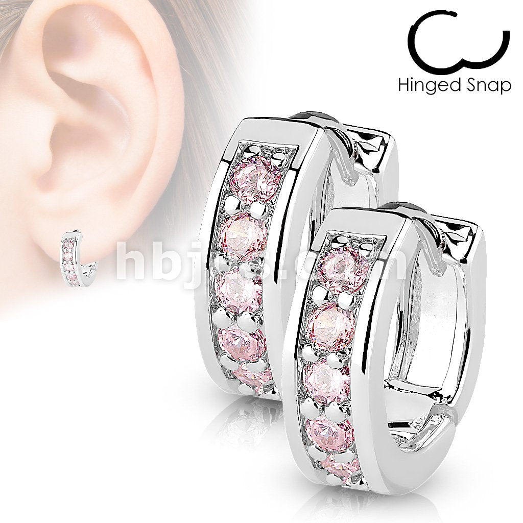 316L Surgical Steel Pair of Channel Set CZ Half Circle Hoop Earrings... - Image 4