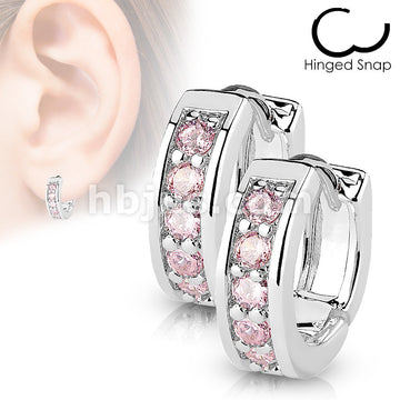 316L Surgical Steel Pair of Channel Set CZ Half Circle Hoop Earrings... - Image 4