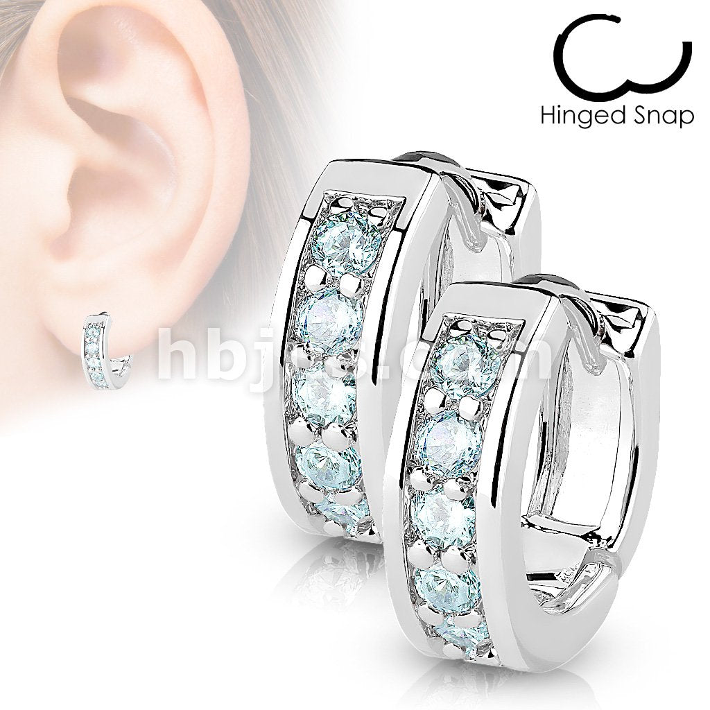 316L Surgical Steel Pair of Channel Set CZ Half Circle Hoop Earrings... - Image 5