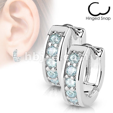 316L Surgical Steel Pair of Channel Set CZ Half Circle Hoop Earrings... - Image 5