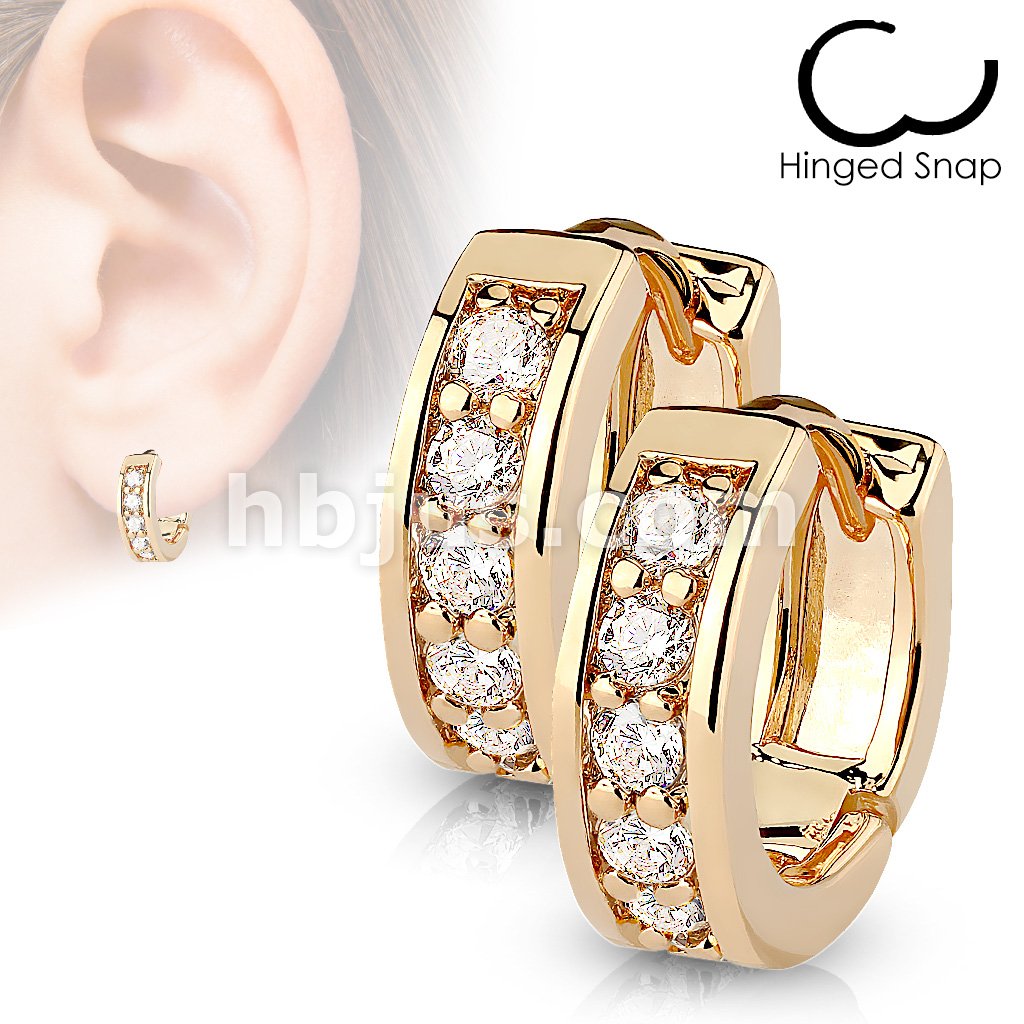 316L Surgical Steel Pair of Channel Set CZ Half Circle Hoop Earrings... - Image 6